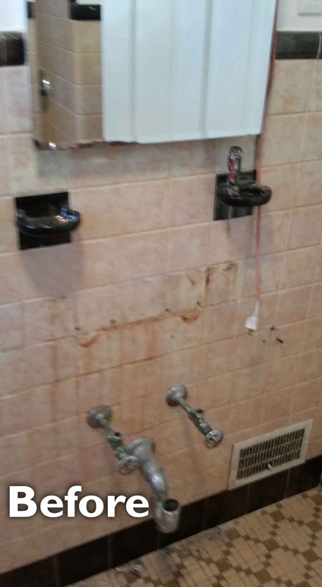 Tired, old bathroom tile wall